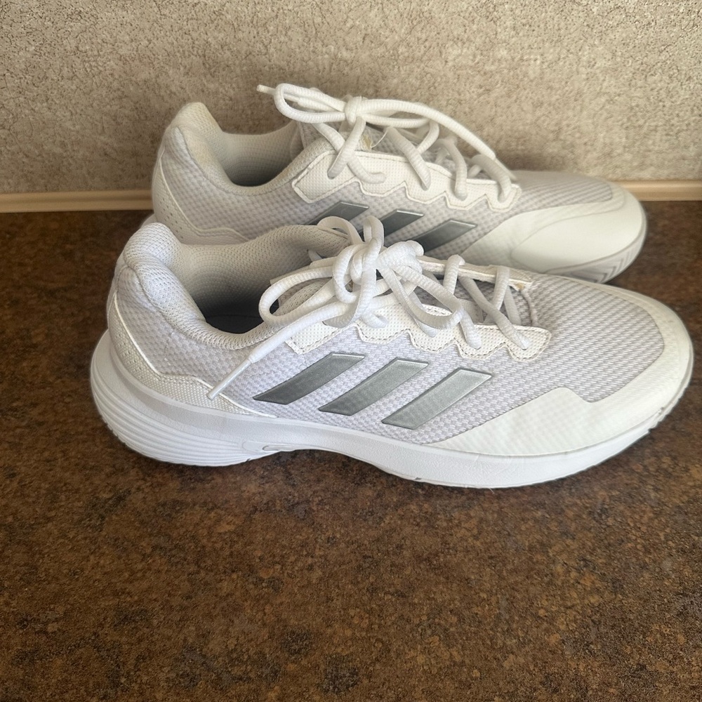 Adidas White and Silver Athletic Shoes - Picture 2 of 5